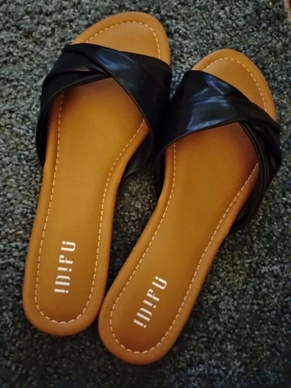 Women's Black Cross Strap Slide Sandals Flat Open Toe Casual Slip On Shoes